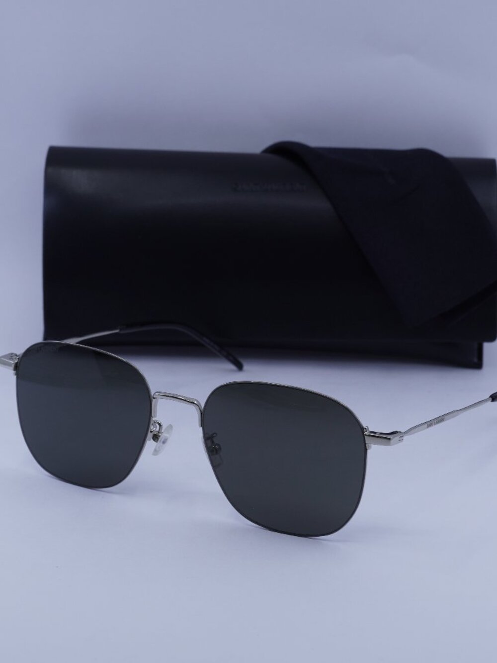 Saint Laurent SL388/K WIRE 001 Rectangle Sunglasses - Silver \ Grey